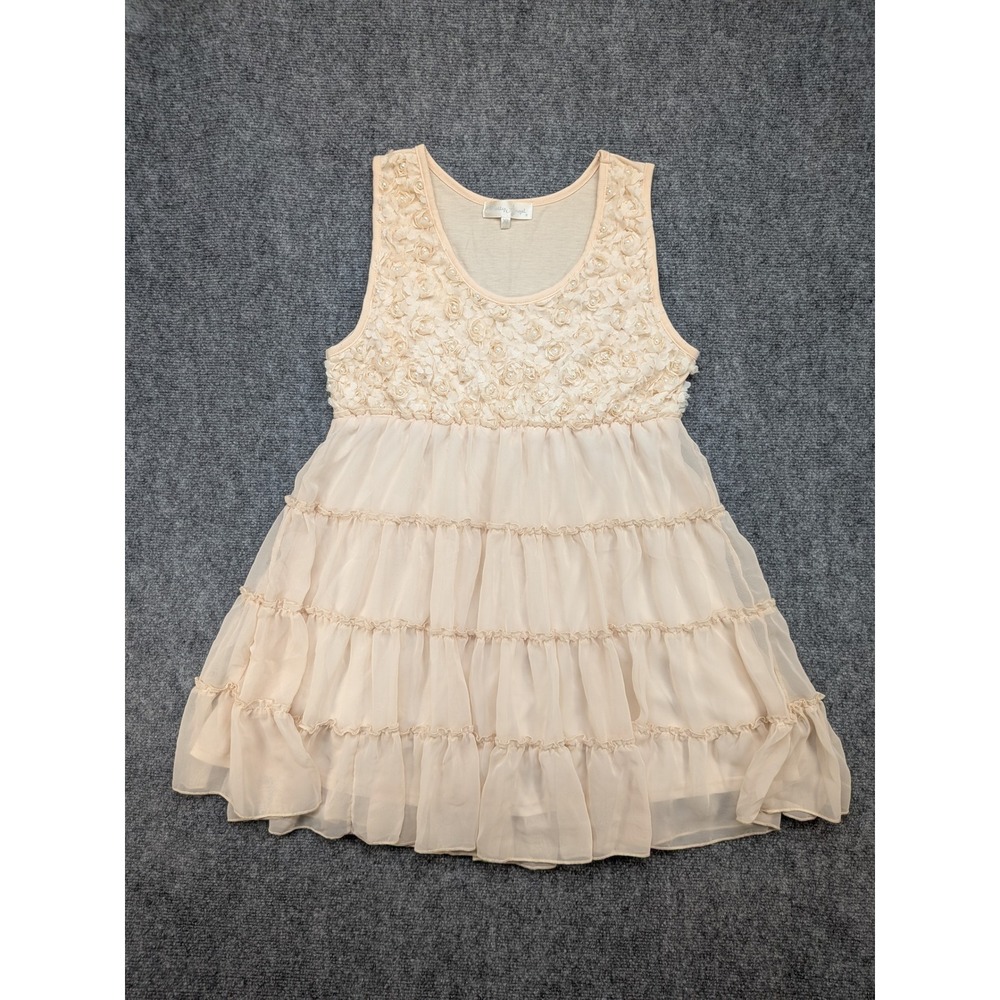 Pretty Angel Tunic Dress XL Beige Rosette Beaded Tiered Romantic Whimsical Fairy